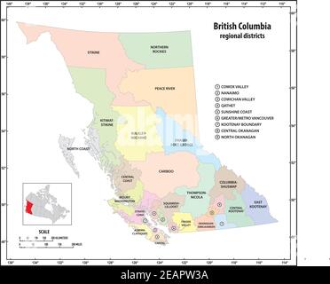 Administrative Vektorkarte der kanadischen Provinz British Columbia Stock Vektor