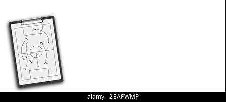 Sport-Tablet mit Fußball-Taktik auf das Spiel Stockfoto