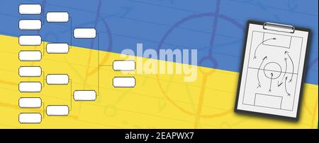 Sport-Tablet mit Fußball-Taktik auf das Spiel Stockfoto