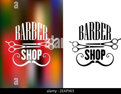 Barber Shop Symbol, Emblem oder Etikett mit Schnurrbart und Schere Silhouetten für Service-Industrie-Design Stock Vektor