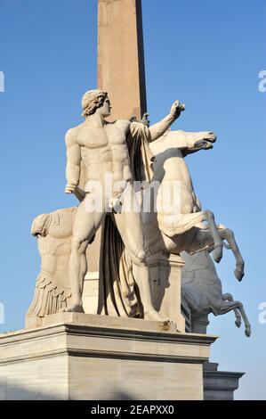 Italien, Rom, Brunnen des Monte Cavallo mit den Statuen Castor und Pollux Stockfoto