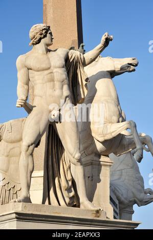 Italien, Rom, Brunnen des Monte Cavallo mit den Statuen Castor und Pollux Stockfoto