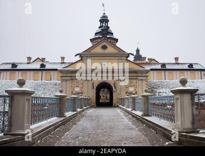 Nesvizh Schloss im Winter Stockfoto