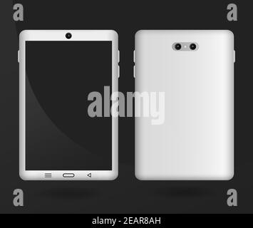 Weißes Tablet-Modell mit Vorder- und Rückseite Stock Vektor