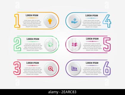 Bunte Linie Schritt Infografik mit 6 Optionen Stock Vektor