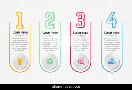 Infografik zur Präsentation mit vier Optionen und Geschäftselementen Stock Vektor