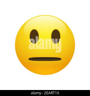 Vector Emoji gelb neutrales Gesicht mit geöffneten Augen und Mund auf weißem Hintergrund. Lustige Cartoon Poker Gesicht Emoji Symbol. 3D Illustration für Chat oder Chaos Stock Vektor