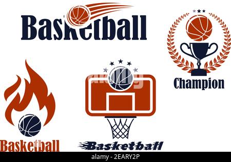 Basketball-Sport-Team Embleme und Symbole im Retro-Stil für Sportliches Design Stock Vektor