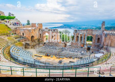 Teatro Antico di Taormina in Sizilien, Italien Stockfoto