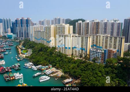 Aberdeen, Hongkong 12 May 2019: Luftaufnahme des Fischereihafens von Hongkong in Aberdeen Stockfoto