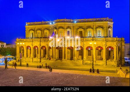 Blick auf den palazzo Ducezio in Noto, Sizilien, Italien Stockfoto