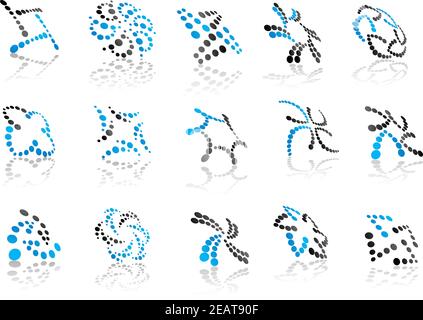Moderne gepunktete Designelemente mit Schatten in Blau und Schwarz Farben für Firmenlogo oder Emblem Design Stock Vektor