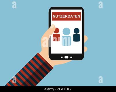 Benutzerdaten in deutscher Sprache auf flachem Design-Smartphone Stockfoto