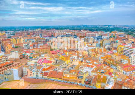 Luftaufnahme der spanischen Stadt Lleida Stockfoto