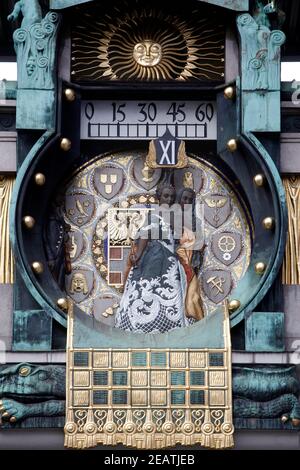 Detail von der berühmten Jugendstil Ankeruhr in Wien Stockfoto