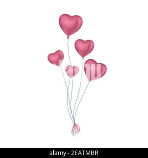 Ballon mit Herzen in handgezeichneter Stil auf buntem Hintergrund. Urlaubsdesign. Dekoratives festliches Objekt. Rote Textur. Modernes Design Stockfoto