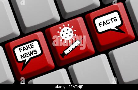 Fake News und Fakten über die Coronavirus-Impfung 3D Illustration Stockfoto