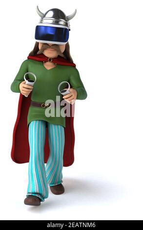 Fun 3D Illustration einer gallier mit einem VR Helm Stockfoto