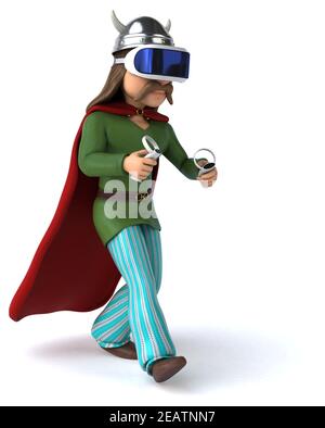 Fun 3D Illustration einer gallier mit einem VR Helm Stockfoto