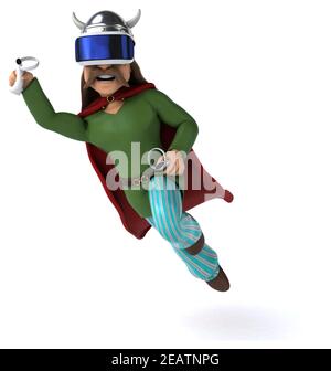 Fun 3D Illustration einer gallier mit einem VR Helm Stockfoto