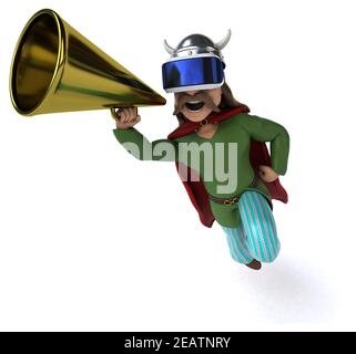 Fun 3D Illustration einer gallier mit einem VR Helm Stockfoto
