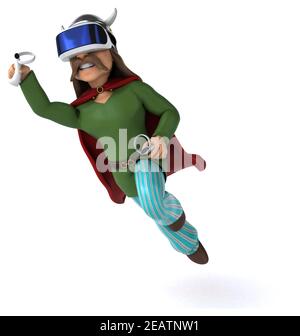 Fun 3D Illustration einer gallier mit einem VR Helm Stockfoto