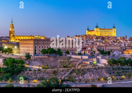 Nachtansicht der Stadtansicht von Toledo, Spanien Stockfoto