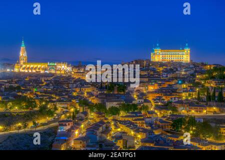 Nachtansicht der Stadtansicht von Toledo, Spanien Stockfoto