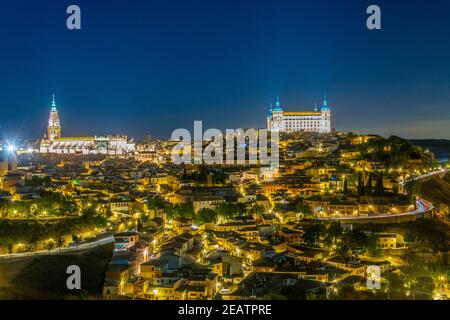 Nachtansicht der Stadtansicht von Toledo, Spanien Stockfoto