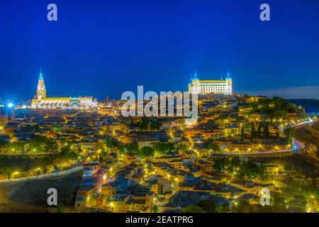 Nachtansicht der Stadtansicht von Toledo, Spanien Stockfoto