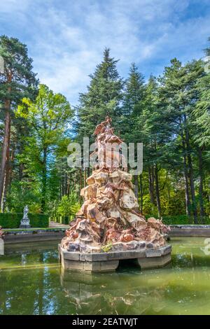 Fuente de la fama Brunnen im Garten von la Granja De San Ildefonso in Spanien Stockfoto