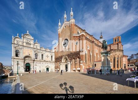 Basilica dei Santi Giovanni e Paolo und Scuola Grande di San Marco, Campo Santi Giovanni e Paolo, Venedig, Venetien, Italien Stockfoto