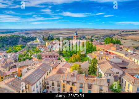 Luftaufnahme von Alcazar de Segovia von der gotischen Kathedrale, Spanien Stockfoto