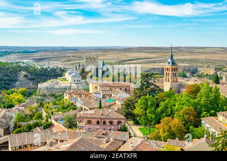 Luftaufnahme von Alcazar de Segovia von der gotischen Kathedrale, Spanien Stockfoto