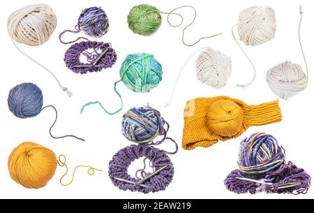 Satz von verschiedenen Skeins isoliert auf weiß Stockfoto