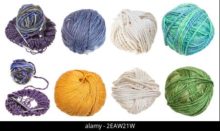 Sammlung von Skeins isoliert auf weiß Stockfoto