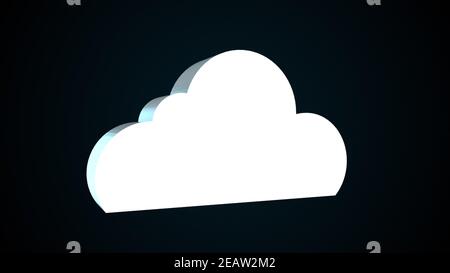 Computergenerierte 3d-Cloud-Rotation auf dunklem Hintergrund. 3d-Rendering-Symbol für digitale Datenspeicherung Stockfoto