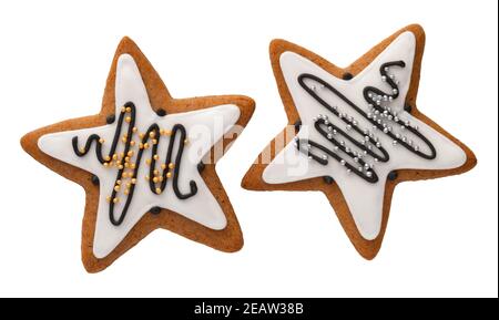 Zwei Lebkuchensterne Isoliert Auf Weißem Hintergrund Stockfoto