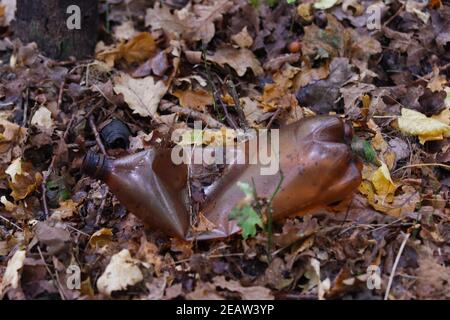 Ökologische Katastrophe. Verlassene Müll im Wald. Stockfoto