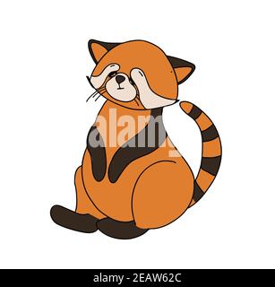 Roter Panda, Katzenbär. Charakter niedlichen Tier. Lustige Tiere. Herbstschmuck. Illustration isoliert auf weißem Hintergrund Stockfoto