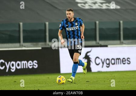 Milan Skriniar (FC Internazionale) beim Juventus FC gegen FC Internazionale, Italienisches Fußballspiel Coppa Italia in Turin, Italien. , . Februar 09 2021 (Foto: IPA/Sipa USA) Quelle: SIPA USA/Alamy Live News Stockfoto