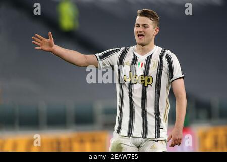 Matthijs De Ligt (Juventus FC) beim Juventus FC gegen FC Internazionale, Italienisches Fußballspiel Coppa Italia in Turin, Italien. , . Februar 09 2021 (Foto: IPA/Sipa USA) Quelle: SIPA USA/Alamy Live News Stockfoto