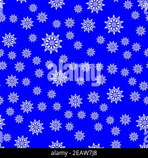 Schneeflocken nahtlose Muster auf blauem Hintergrund. Winter Weihnachten dekorative Textur Stockfoto