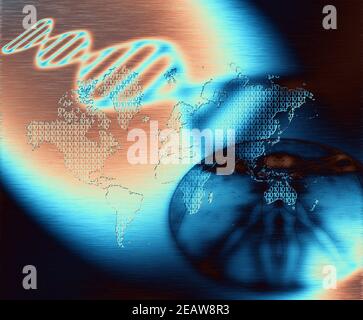 DNA-Strang und Binärcode-Hintergrund Stockfoto