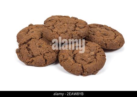 Dunkle Schokolade Chips Cookies auf weißem Hintergrund Stockfoto