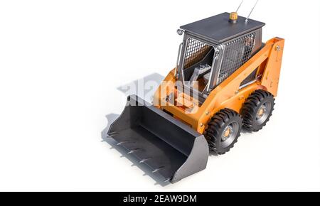 Kleine Bulldozer auf dem weißen Hintergrund. Stockfoto