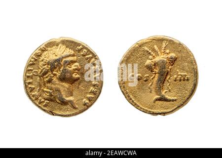 Römische Gold Aureus Münze Rückseite des römischen Kaisers Domitian Stockfoto