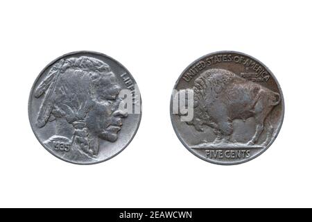 USA fünf Cent Buffalo Indian Head Nickel Münze Stockfoto