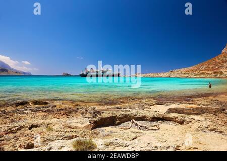 Wunderschöner Meerblick auf der Insel Gramvousa. Stockfoto