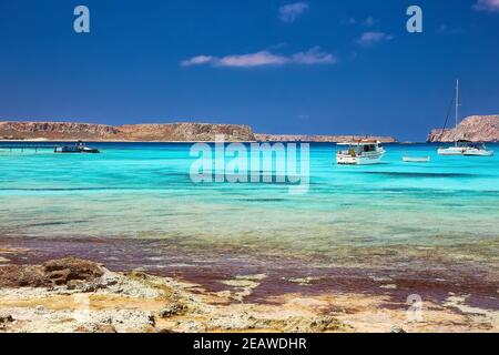 Wunderschöner Meerblick auf der Insel Gramvousa. Stockfoto